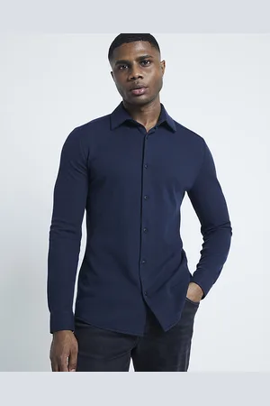 River Island Mens Shirt Slim Fit Waffle Textured Jersey - Size X-Large