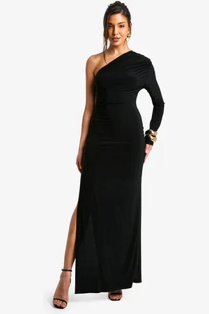 Boohoo Womens Ruched One Sleeve High Split Maxi Dress - - Size 14 UK