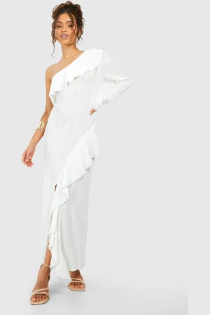 Boohoo Womens One Shoulder Ruffle Sheer Knitted Midaxi Dress - - Size 14 UK
