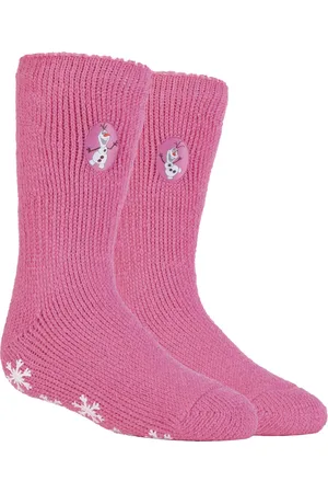 Heat Holders Girls - Childrens Character Non Slip 2.3 TOG Winter Warm Thermal Slipper Socks with Grippers - Frozen Olaf - - Size UK 12.5-3 Child