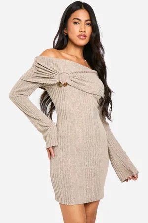 Boohoo Womens Off Shoulder Rib Mini Dress - - Size 12 UK