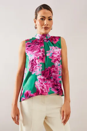 wallis Womens Satin Sleeveless Tie Neck Top - - Size 14 UK