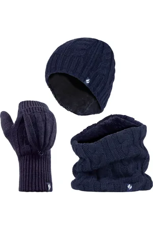 Heat Holders Womens Thermal Winter Fleece Hat, Neck Warmer and Converter Gloves set - - One Size