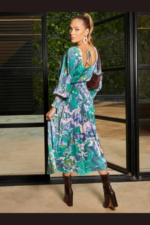 Chi Chi London Womens Long Sleeve Floral Abstract Print Midi Dress in - Size 16 UK