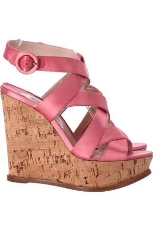 Prada Pre-owned Womens Crisscross Strap Wedge Sandals in Satin - Size UK 4