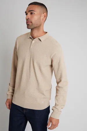 Threadbare Mens Long Sleeve Textured Knitted Polo - Size X-Large