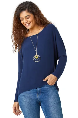 Roman Womens Necklace Detail Stretch Knit Top - - Size Large
