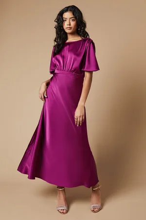 Oasis Womens Petite Occasion Satin Pleat Shoulder Midaxi Dress - - Size 10 UK