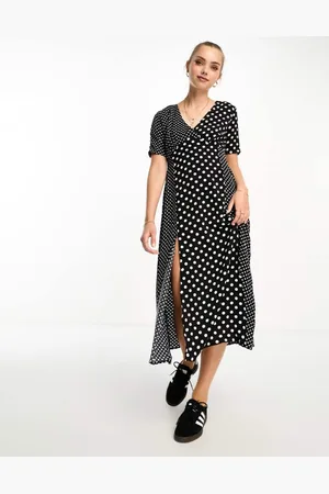 French Connection Womens contrast panel polka dot midi dress in black and - Size 6 UK