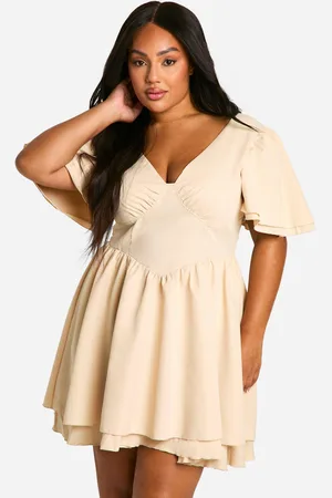 Boohoo Womens Plus Woven Bodice Ruffle Sleeve Skater Dress - - Size 18 UK