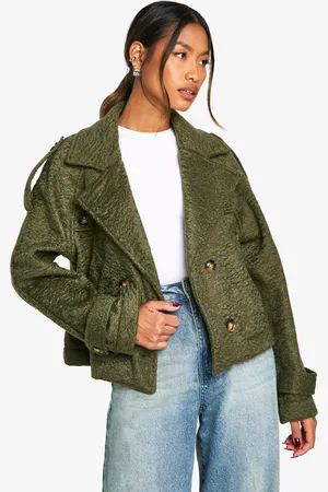 Boohoo Womens Textured Wool Look Double Breast Jacket - - Size 10 UK