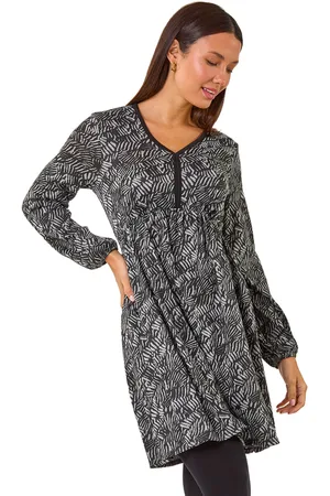 Roman Womens Leaf Print V-Neck Stretch Dress - - Size 14 UK