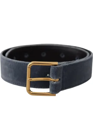 Dolce & Gabbana WoMens Blue Velvet Gold Metal Logo Waist Buckle Belt - Size 60 cm