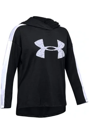 Under Armour Girls Favourite Jersey Hoodie Taped Jumper 1351675 001 - Cotton - Size Medium