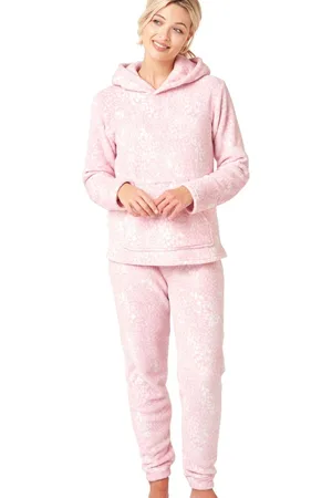 Marlon Womens Pastel Animal Print Long Sleeve Hooded Pyjama Set - - Size Large