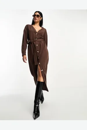 ASOS Womens supersoft button through maxi cardigan belted dress in chocolate- - Size 4 UK
