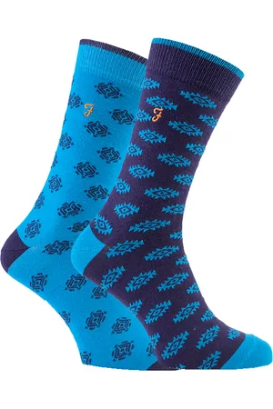 Farah 2 Pairs Mens Retro Cotton Rich Luxury Formal Dress Socks with Funky Patterns - FVS010PUR - - Size UK 6-11