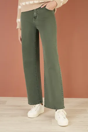 Yumi Womens Stretch Canvas Wide Leg High Waist Jeans Cotton - Size 16 UK