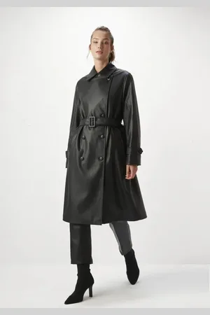 Gusto Womens Faux Leather Double Breasted Trenchcoat in - Size Large