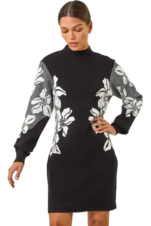 Roman Womens Floral Jacquard Knitted Dress - - Size 18 UK