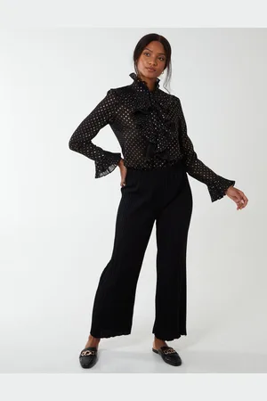 Blue Vanilla Womens Gold Dots Pleated Frill Shirt - - Size Small