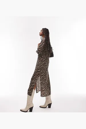 Topshop Womens cut out animal print midi shirt dress in multi - - Size 12 UK