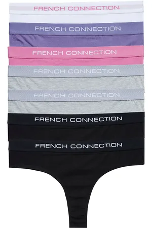French Connection Womens Grey 7 Pack Cotton Ladies Thongs - - Size X-Small