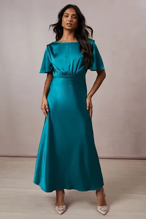 Oasis Womens Occasion Satin Pleat Shoulder Midaxi Dress - - Size 8 UK