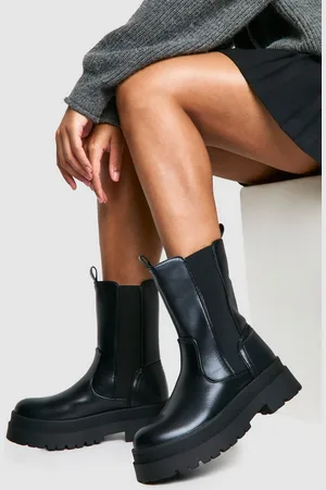 Boohoo Womens Wide Fit Chunky High Ankle Chelsea Boots - - Size UK 8