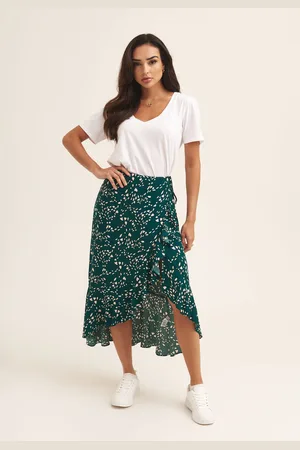 Gini London Womens Animal Print Ruffle Wrap Midi Skirt - - Size L/XL