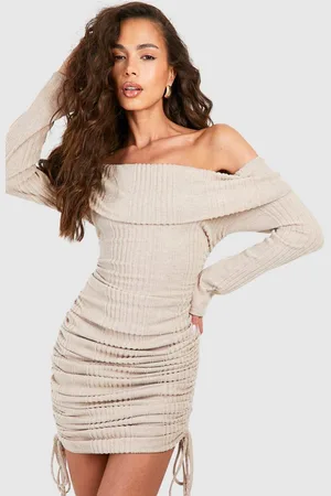 Boohoo Womens Textured Rib Ruched Drawstring Midi Dress - - Size 18 UK