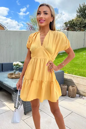 Ax Paris Womens Short Sleeve Tie Back V Neck Mini Dress - Size 8 UK