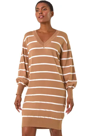 Roman Womens Stripe V-Neck Knit Jumper Dress - - Size 12 UK