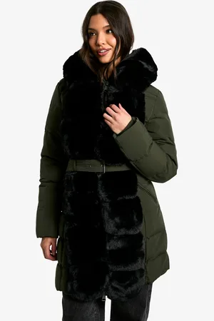 Boohoo Womens Premium Faux Fur Trim Parka - Nylon - Size Small