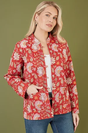Yumi Womens Floral Print Reversible Cotton Quilted Jacket - Size 8 UK