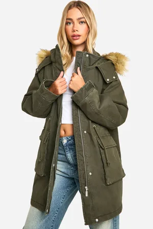 Boohoo Womens Hooded Pocket Detail Parka - Cotton - Size 14 UK