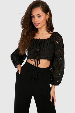 Boohoo Womens Embroidery Long Sleeve Crop Top - Cotton - Size 10 UK