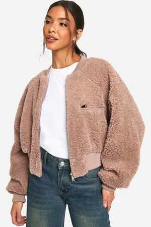 Boohoo Womens Rib Teddy Bomber Jacket - - Size 12 UK