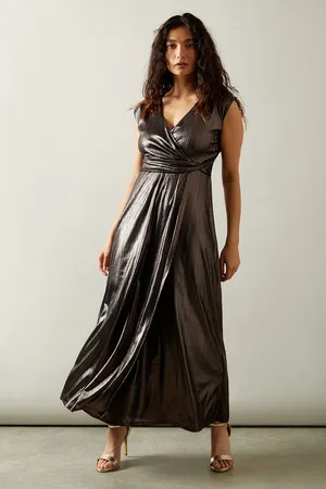 wallis Womens Occasion Metallic Jersey Wrap Maxi Dress - - Size 10 UK