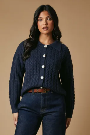 Oasis Womens Cable Knit Collared Cardigan - - Size Small