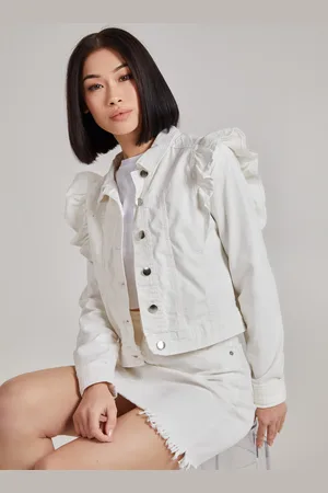 Pink Vanilla Womens Frill Shoulder Denim Jacket - - Size 8 UK