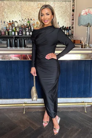 Ax Paris Womens Off The Shoulder Long Sleeved Draped Midi Dress - Size 14 UK