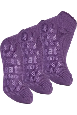 Heat Holders Womens - 3 Pair Multipack Ladies Ankle Slipper Socks with Grippers - Lilac - - Size UK 4-8