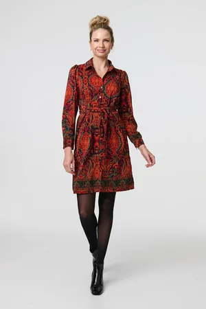 Izabel London Womens Mosaic Print Long Sleeve Short Shirt Dress - Size 8 UK