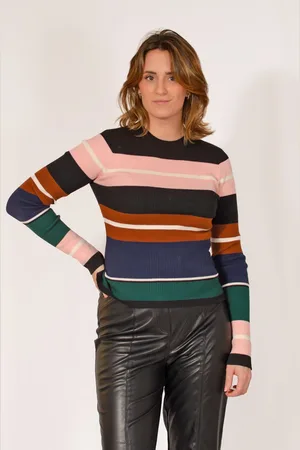 New Look Womens Block Stripe Skinny Rib Knit Top - - Size 8 UK