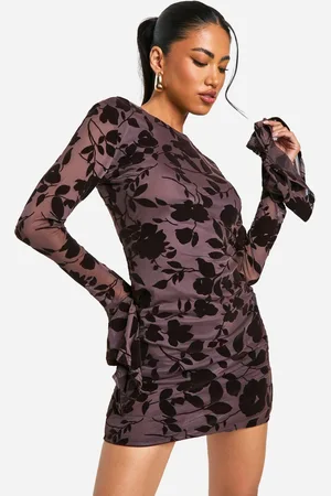 Boohoo Womens Devore Floral Frill Sleeve Mini Dress - - Size 10 UK