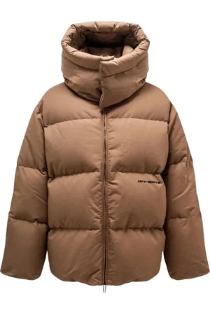 OFF-WHITE Mens OW Race Canvas Camel Puffer Down Jacket Polyamide - Size Small