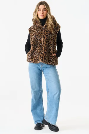 Gini London Womens Animal Hooded Fur Gilet - - Size Medium/Large