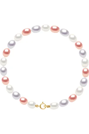 Diadema Womens - Bracelet - Real Freshwater Pearls - Pastel - Yellow Gold - One Size