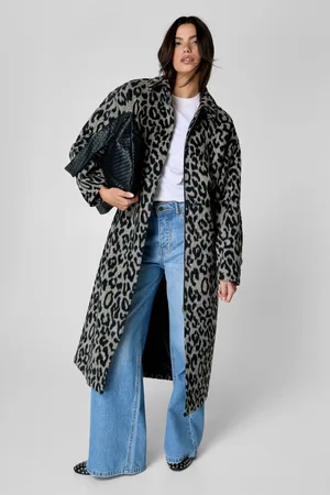 NASTY GAL Womens Wool Blend Animal Tailored Coat - - Size 6 UK